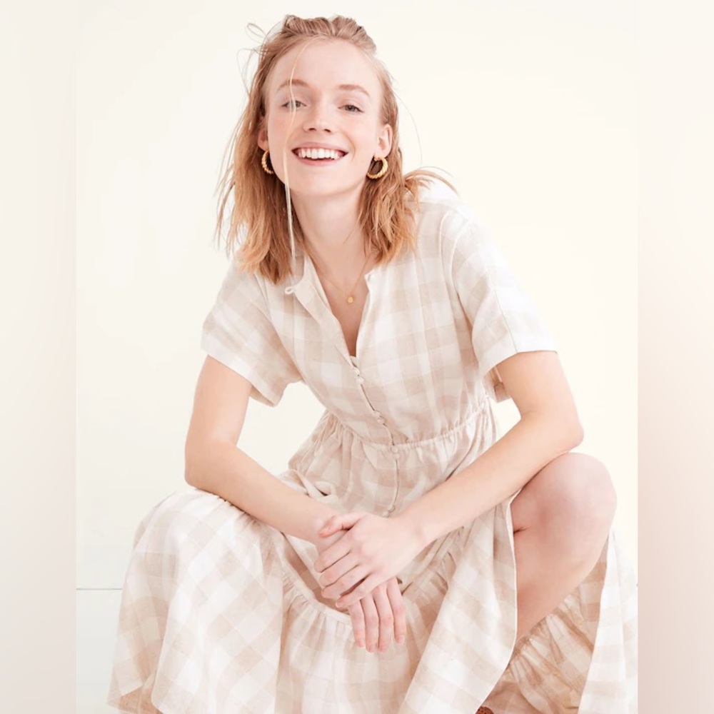 Madewell Button-Front Tiered Midi Dress: Undyed Gingham Edition